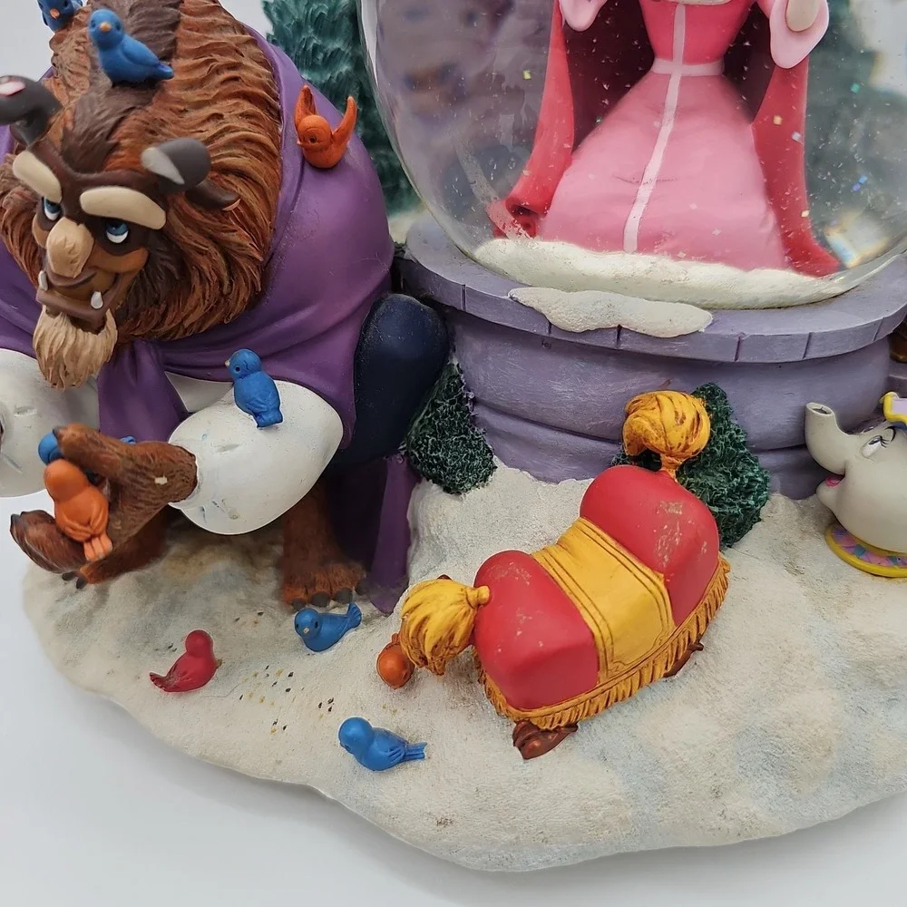 Disney Beauty and the Beast Snow Globe Something There Musical Bird Feeding READ